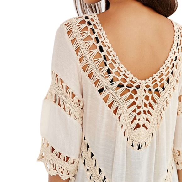 Boho Crochet Detail Deep V Front and Back Tunic - Picture 4 of 6